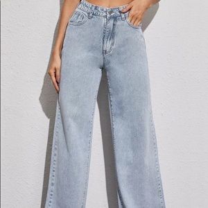 Acid wash high rise wide jeans